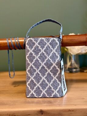 Bamboo Trading Co Beaded Crossbody Club Bag Blue Geometric NWT